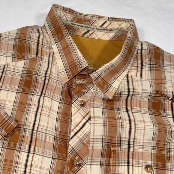 prAna Shirt‎ Mens Medium Beige Brown Plaid Button Down Short Sleeve Sport Casual - Picture 1 of 10